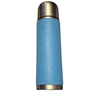 Danier Blue Leather Thermos with Silver Accents